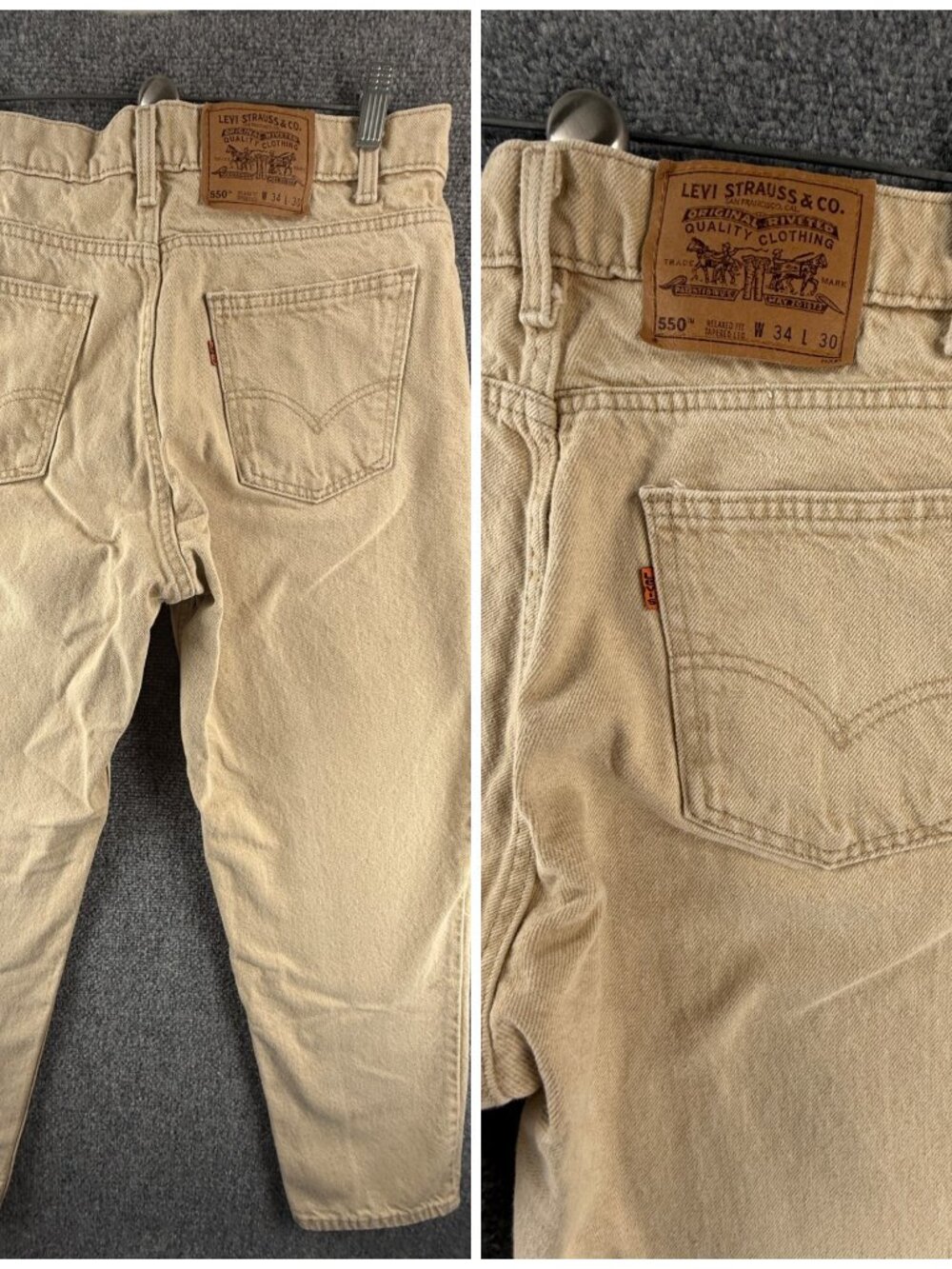VTG Levis 550 Orange Tab Beige Denim Jeans 1996 USA Cotton Pockets ACTL 32X29.5 - Picture 15 of 16